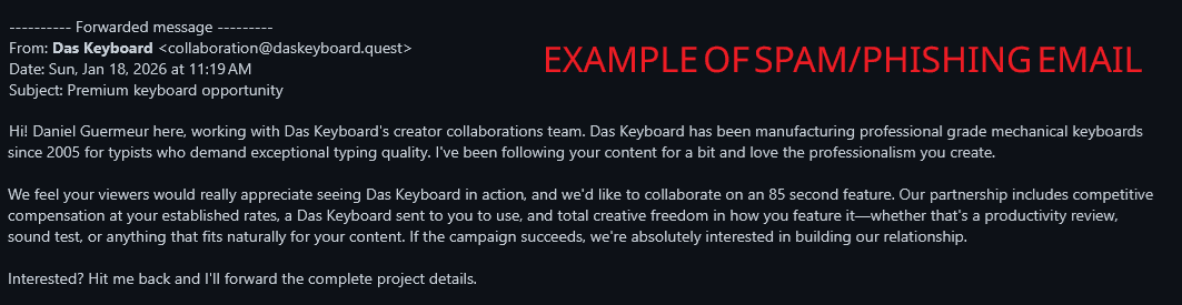 Important Notice: Spam Emails Claiming to Be Das Keyboard