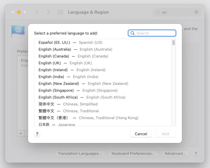 Select keyboard language