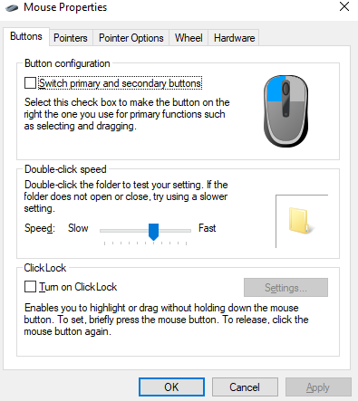 Windows mouse DPI options