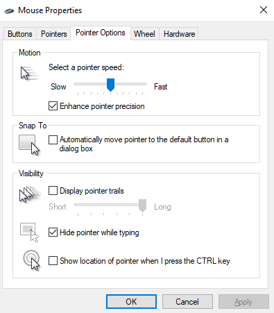 Windows pointer options mouse