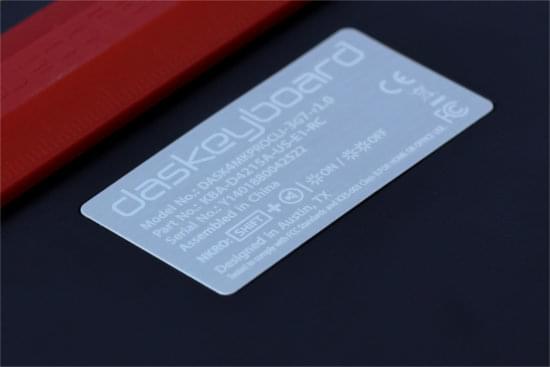 Aluminiun label on the bottom of a Das Keyboard 4C ultimate