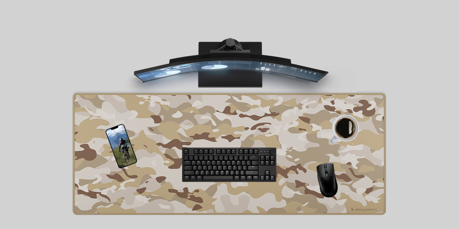 Desert Kamo Desk Mat with a computer