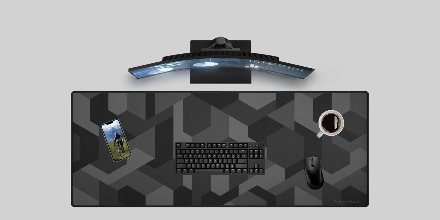 Shadow Kamo Desk Mat with a computer